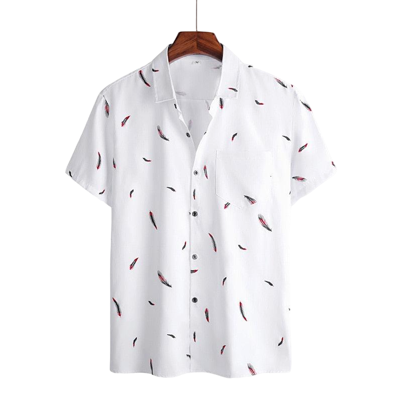 Camisa Masculina Manga Curta Estampada Feathers