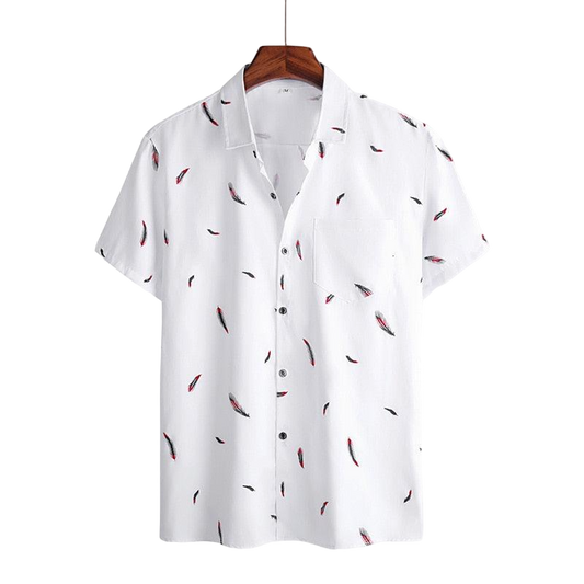 Camisa Masculina Manga Curta Estampada Feathers