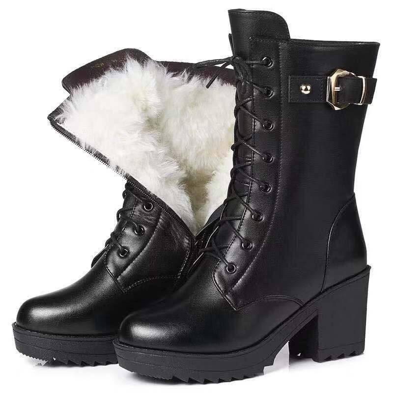 Bota Couro Feminina Inverno de Lã